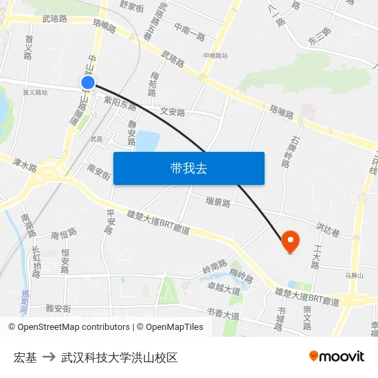 宏基 to 武汉科技大学洪山校区 map
