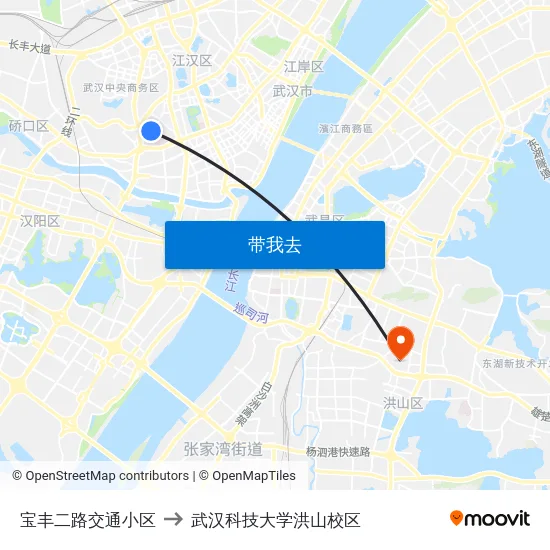 宝丰二路交通小区 to 武汉科技大学洪山校区 map