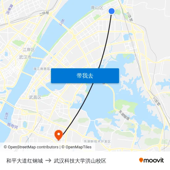 和平大道红钢城 to 武汉科技大学洪山校区 map