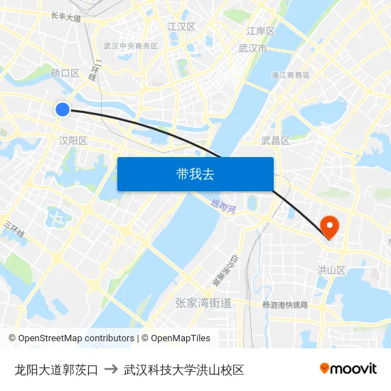 龙阳大道郭茨口 to 武汉科技大学洪山校区 map