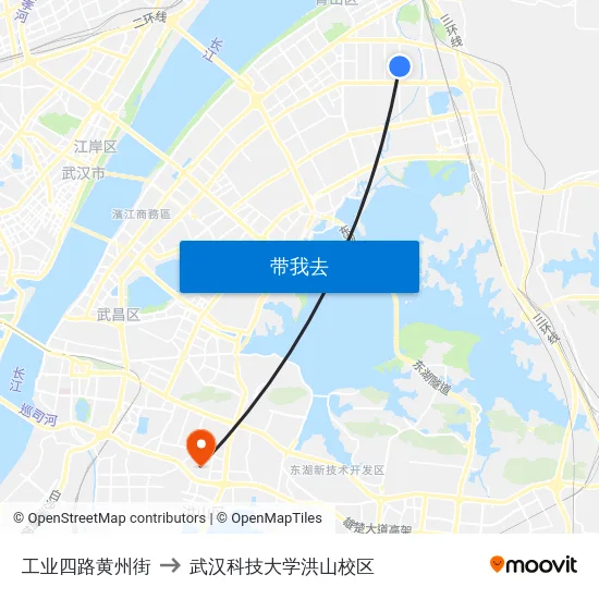 工业四路黄州街 to 武汉科技大学洪山校区 map