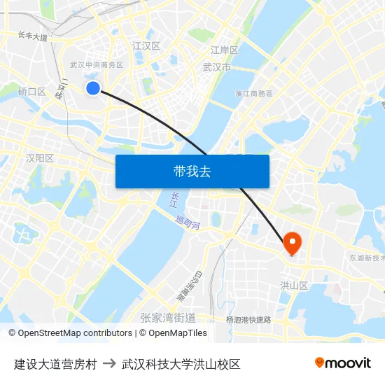 建设大道营房村 to 武汉科技大学洪山校区 map