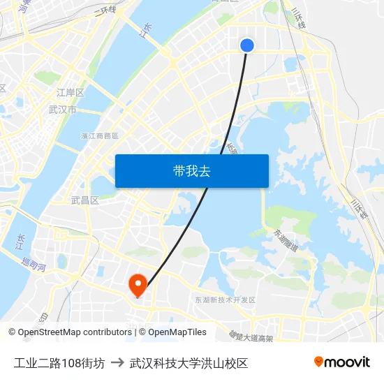 工业二路108街坊 to 武汉科技大学洪山校区 map