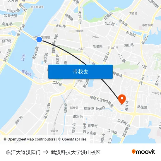 临江大道汉阳门 to 武汉科技大学洪山校区 map