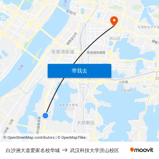 白沙洲大道爱家名校华城 to 武汉科技大学洪山校区 map