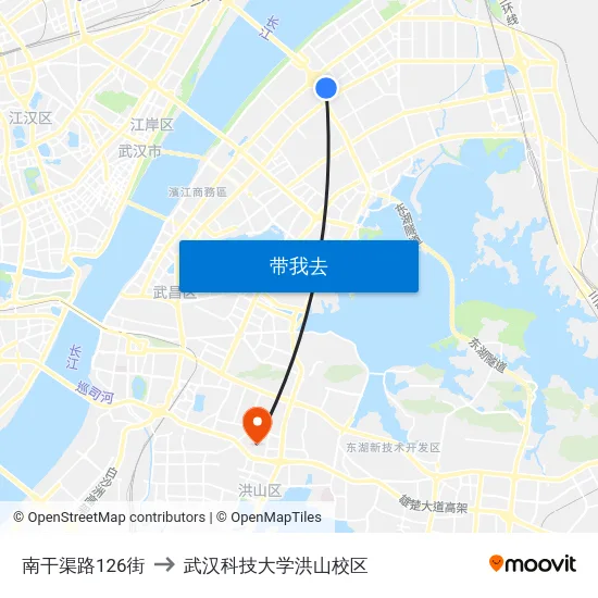 南干渠路126街 to 武汉科技大学洪山校区 map
