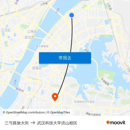 三弓路旅大街 to 武汉科技大学洪山校区 map