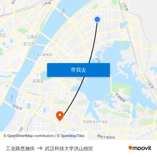 工业路恩施街 to 武汉科技大学洪山校区 map