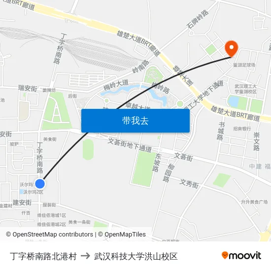 丁字桥南路北港村 to 武汉科技大学洪山校区 map
