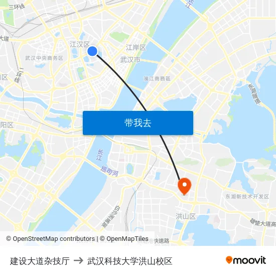 建设大道杂技厅 to 武汉科技大学洪山校区 map