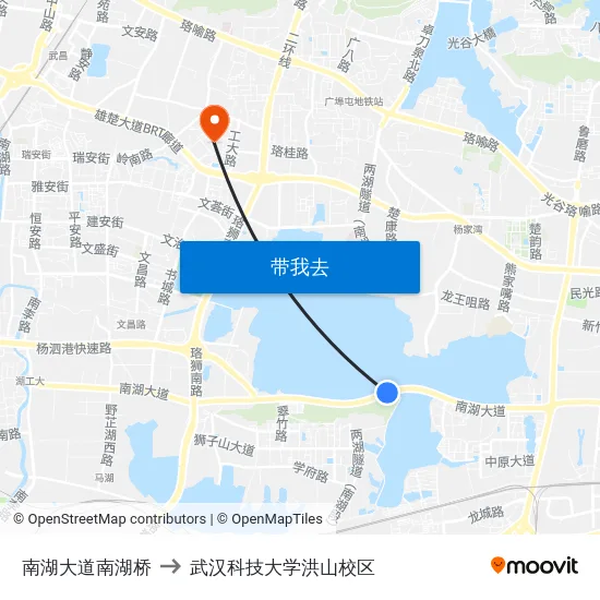 南湖大道南湖桥 to 武汉科技大学洪山校区 map