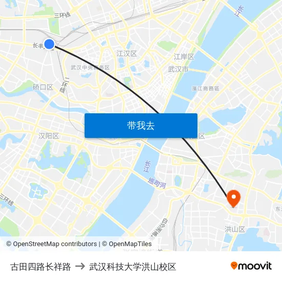 古田四路长祥路 to 武汉科技大学洪山校区 map