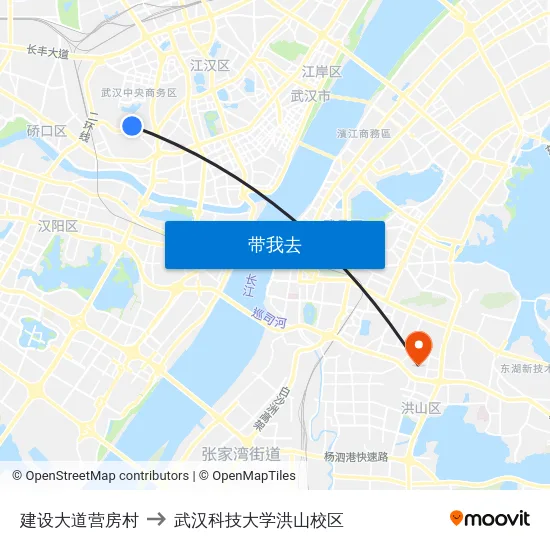 建设大道营房村 to 武汉科技大学洪山校区 map
