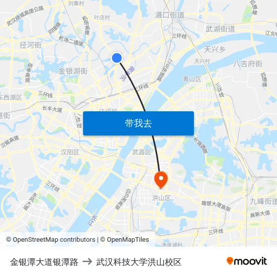 金银潭大道银潭路 to 武汉科技大学洪山校区 map