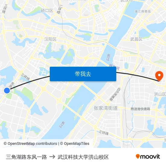 三角湖路东风一路 to 武汉科技大学洪山校区 map