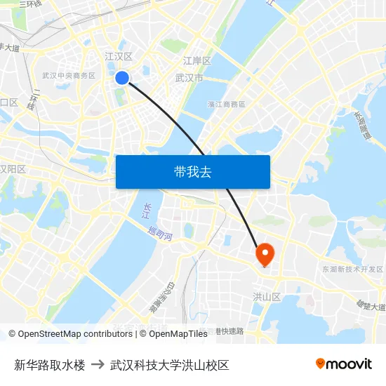 新华路取水楼 to 武汉科技大学洪山校区 map