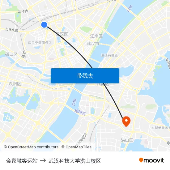 金家墩客运站 to 武汉科技大学洪山校区 map
