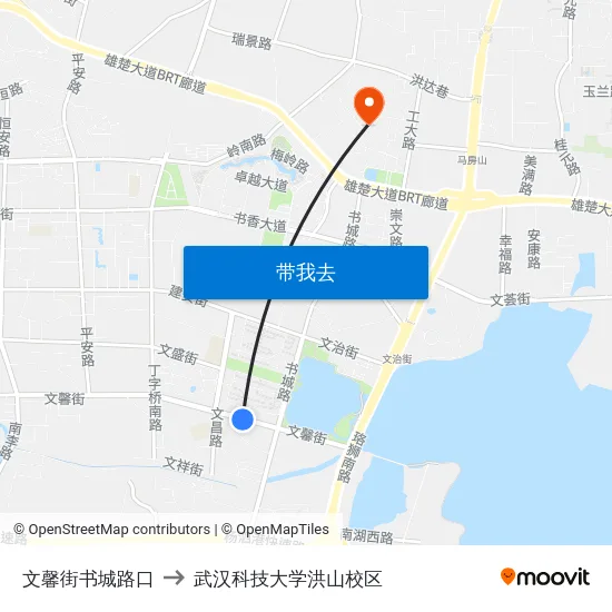 文馨街书城路口 to 武汉科技大学洪山校区 map