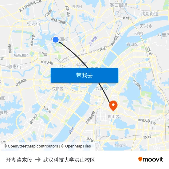 环湖路东段 to 武汉科技大学洪山校区 map