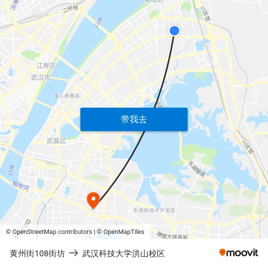 黄州街108街坊 to 武汉科技大学洪山校区 map