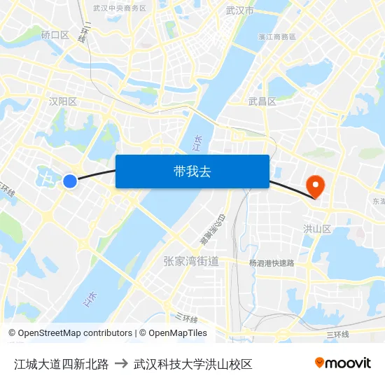江城大道四新北路 to 武汉科技大学洪山校区 map