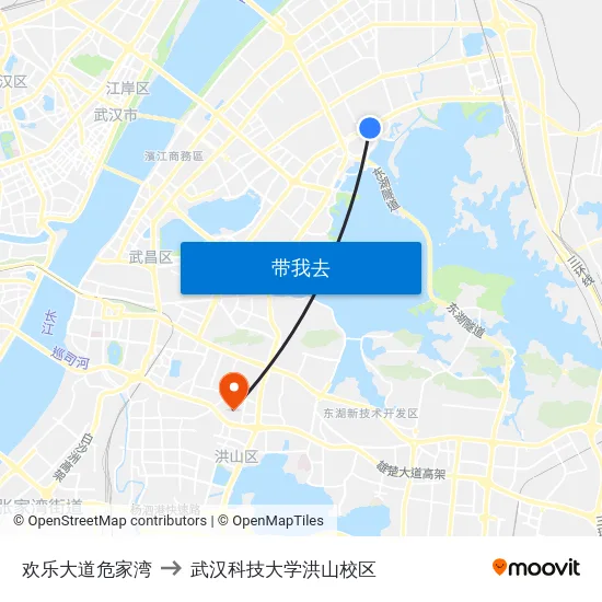 欢乐大道危家湾 to 武汉科技大学洪山校区 map