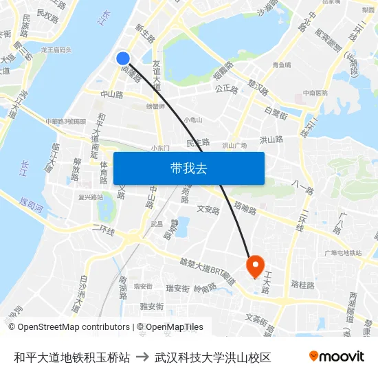 和平大道地铁积玉桥站 to 武汉科技大学洪山校区 map