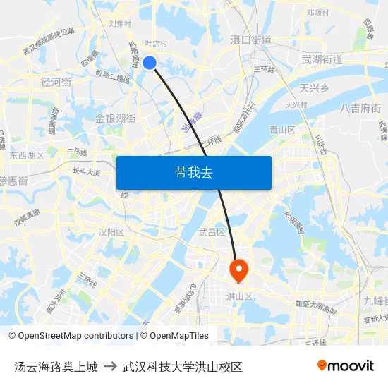 汤云海路巢上城 to 武汉科技大学洪山校区 map