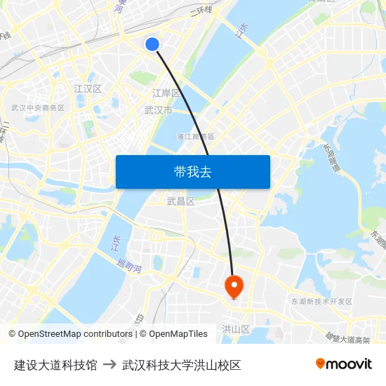建设大道科技馆 to 武汉科技大学洪山校区 map