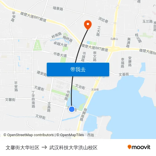 文馨街大华社区 to 武汉科技大学洪山校区 map