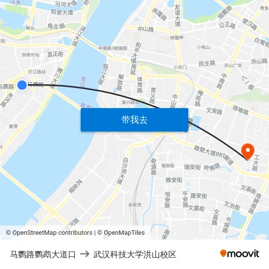 马鹦路鹦鹉大道口 to 武汉科技大学洪山校区 map