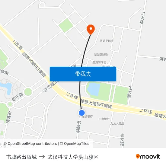 书城路出版城 to 武汉科技大学洪山校区 map