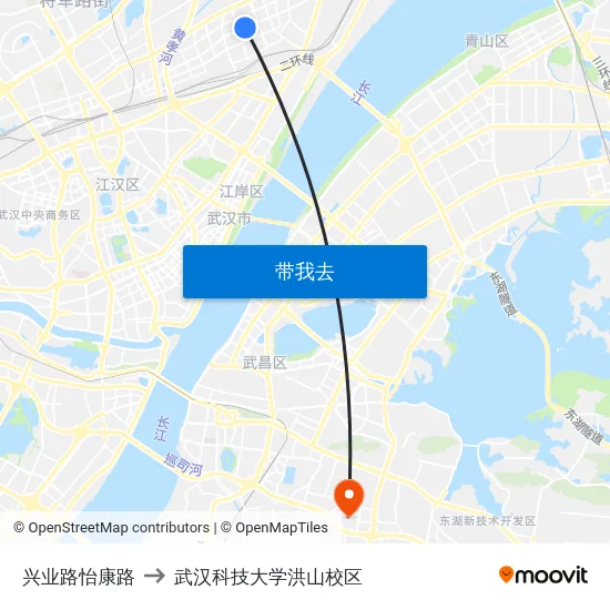 兴业路怡康路 to 武汉科技大学洪山校区 map