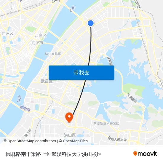 园林路南干渠路 to 武汉科技大学洪山校区 map