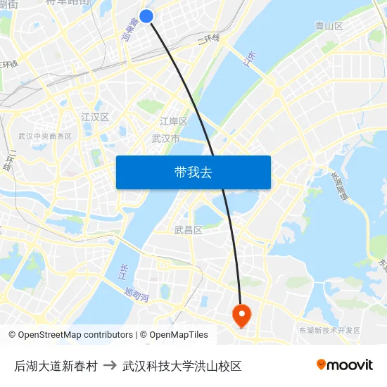 后湖大道新春村 to 武汉科技大学洪山校区 map