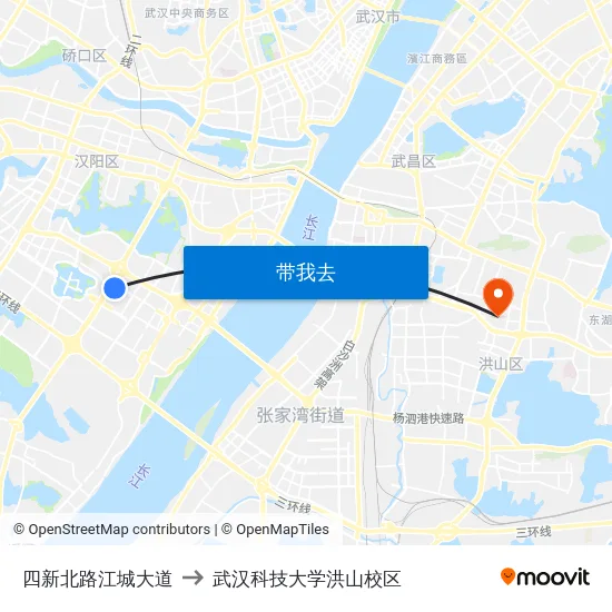 四新北路江城大道 to 武汉科技大学洪山校区 map