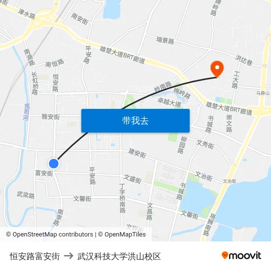 恒安路富安街 to 武汉科技大学洪山校区 map