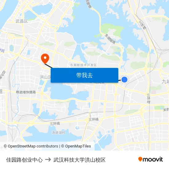 佳园路创业中心 to 武汉科技大学洪山校区 map