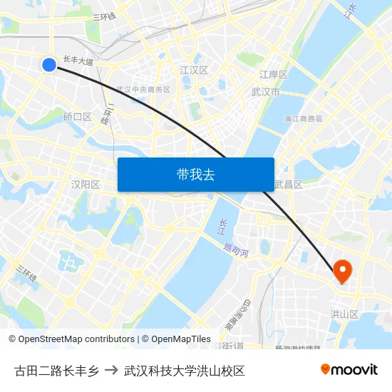 古田二路长丰乡 to 武汉科技大学洪山校区 map