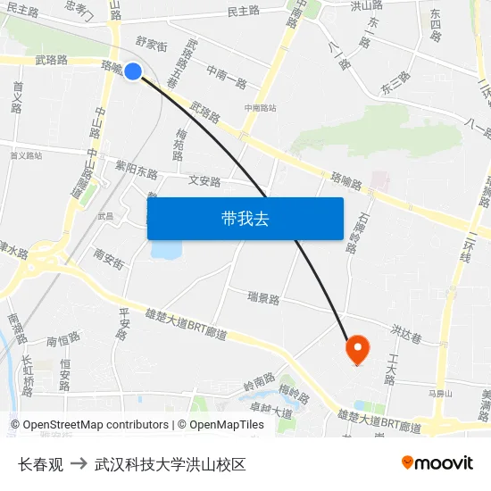 长春观 to 武汉科技大学洪山校区 map