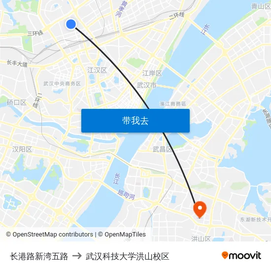 长港路新湾五路 to 武汉科技大学洪山校区 map