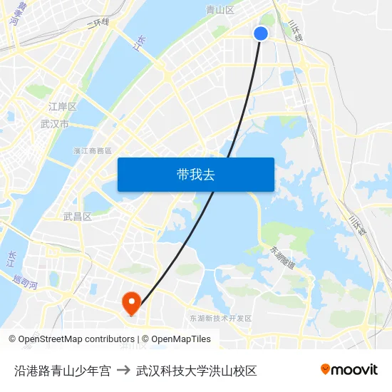 沿港路青山少年宫 to 武汉科技大学洪山校区 map
