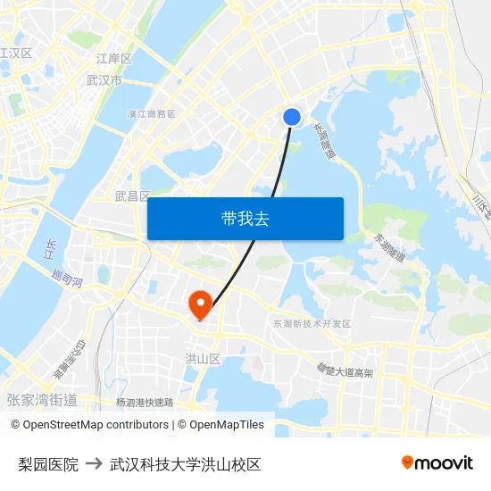 梨园医院 to 武汉科技大学洪山校区 map