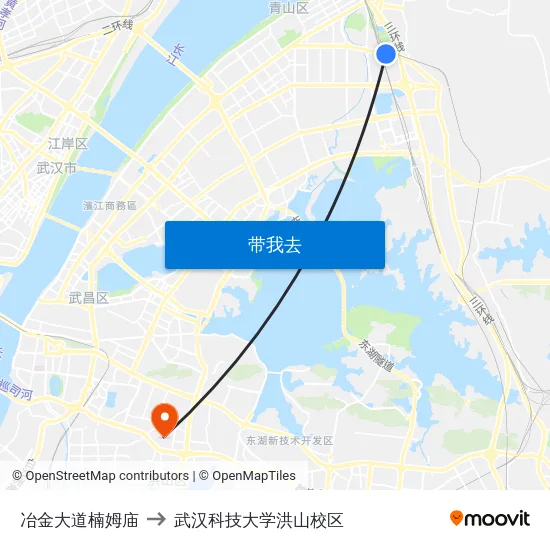 冶金大道楠姆庙 to 武汉科技大学洪山校区 map