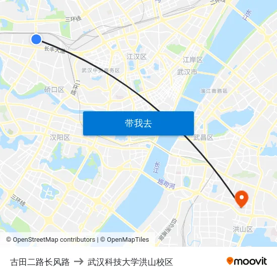 古田二路长风路 to 武汉科技大学洪山校区 map