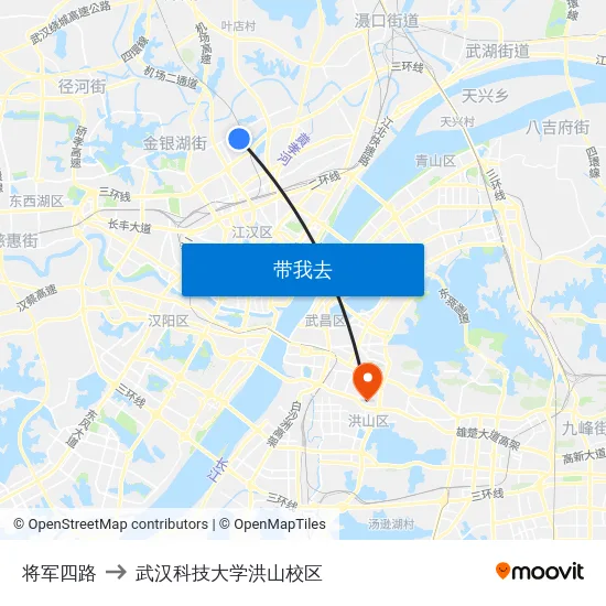 将军四路 to 武汉科技大学洪山校区 map