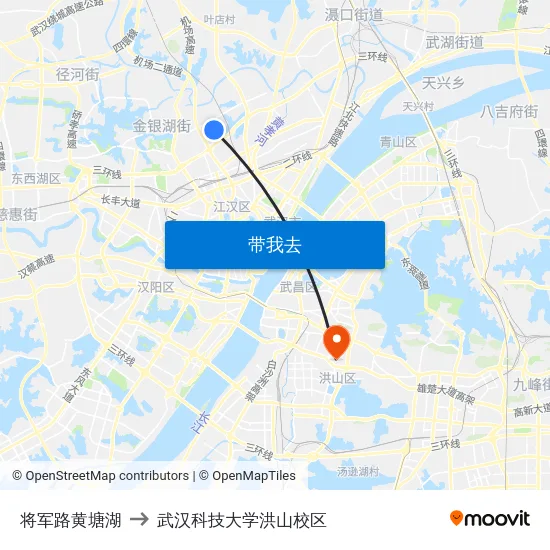 将军路黄塘湖 to 武汉科技大学洪山校区 map