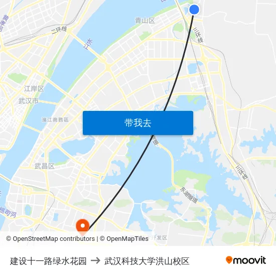 建设十一路绿水花园 to 武汉科技大学洪山校区 map