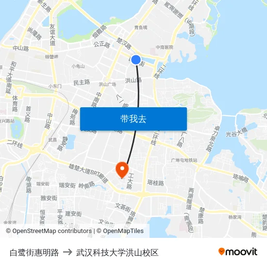 白鹭街惠明路 to 武汉科技大学洪山校区 map