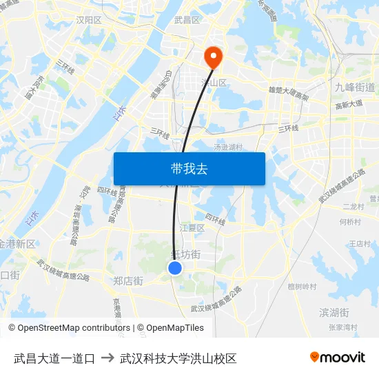 武昌大道一道口 to 武汉科技大学洪山校区 map